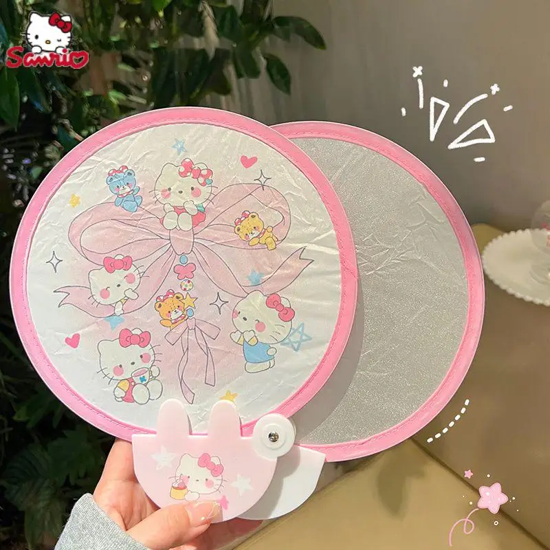 

Kawaii Sanrio Anime Folding Fill Light Reflective Fan Cute Hello Kitty Cartoon Portable Photo Fill Light Circular Fan Girl Gift