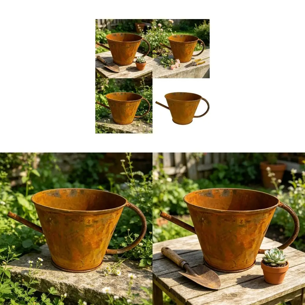 F19B Artistic Unique Iron Teapot Flower Pot Unique Distressed Teapot Planter for Patios Balcony Or Living Room