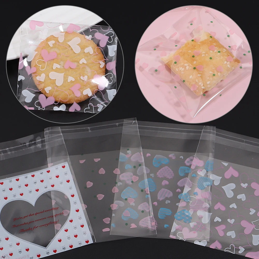 100pcs 7x7cm Heart Pattern Plastic Self Sealing Bag Jewelry Pouch OPP Bags For Christmas Party Candy Cookie Gift Packaging Bag