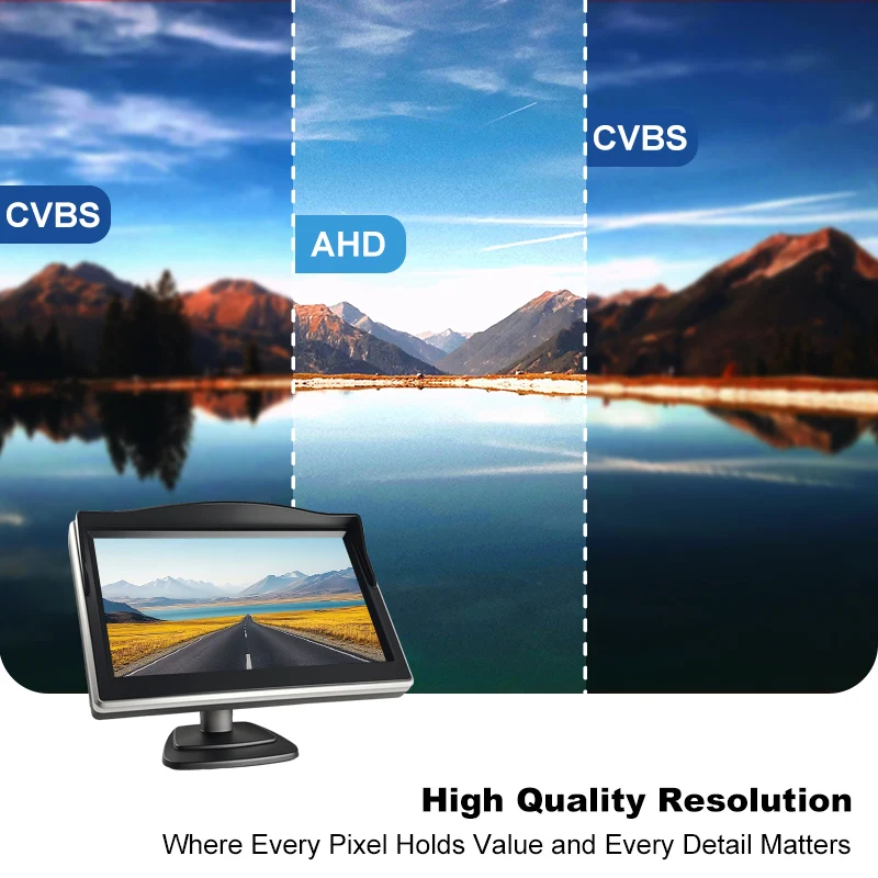 5 Inch Car Monitor LCD IPS Screen AHD CVBS Compatible 1080P 720P Waterproof Backup Reverse Camera Parking Assistance System