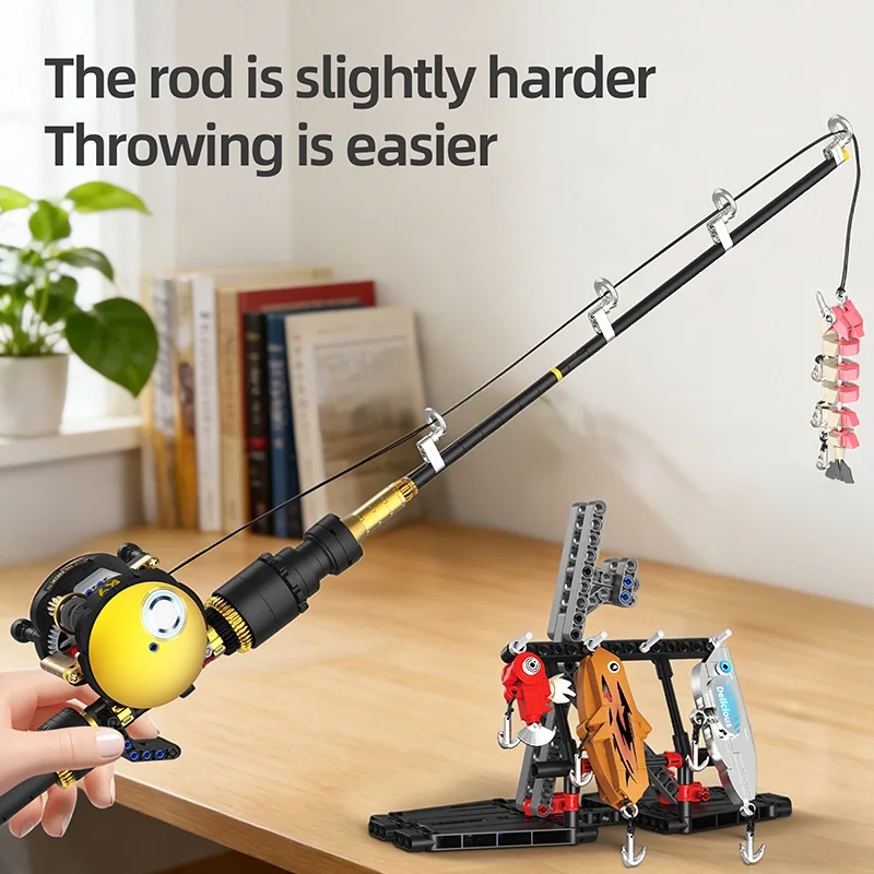 Fishing Rod MOC Building Blocks Technology Machinery Series Assembly Simulation Model Multi Shaped Fishing Bait Creative Gifts