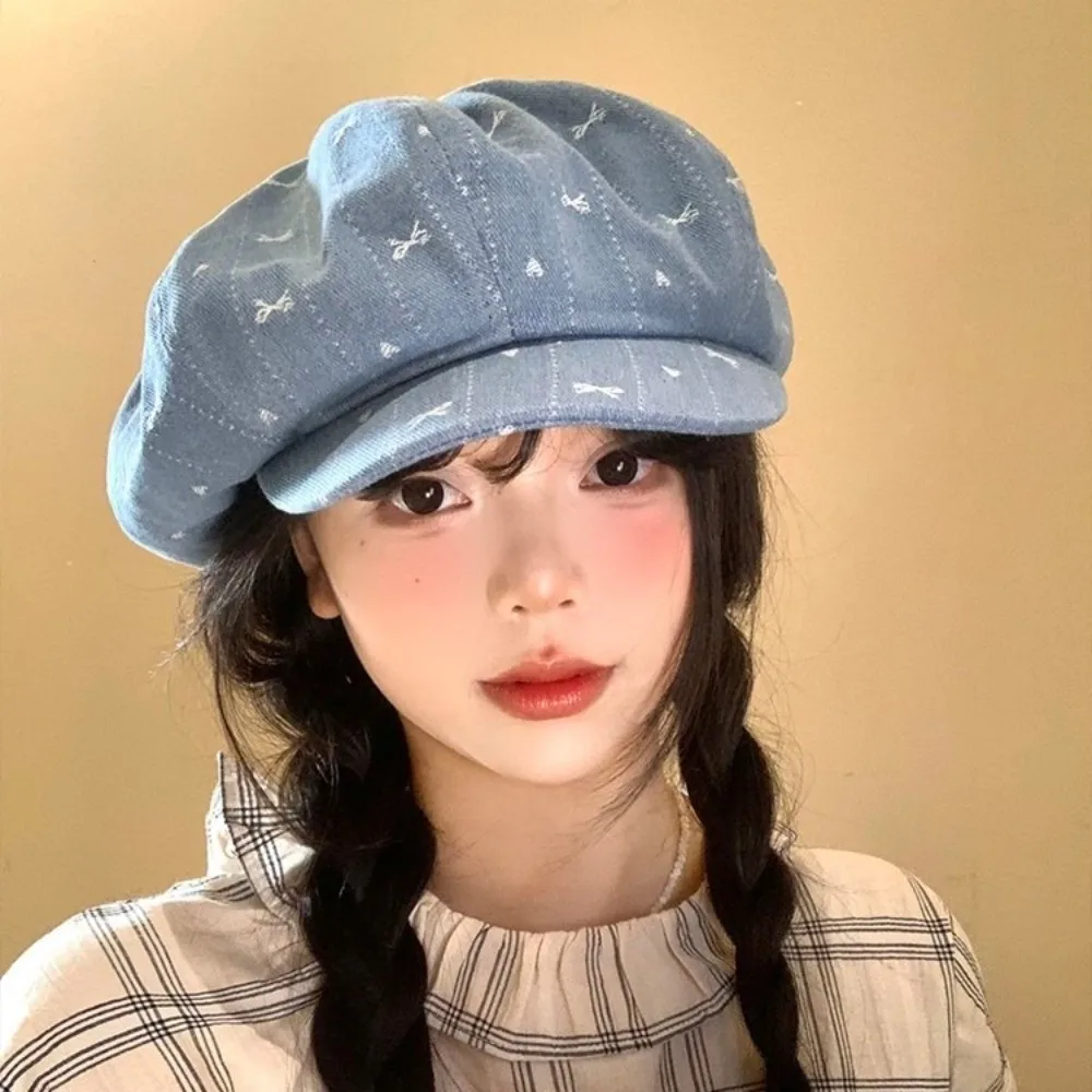

Fashion Vintage Retro Bow Beret Japanese Painter Octagonal Cap Artist Cloud Newsboy Cap Streetwear
