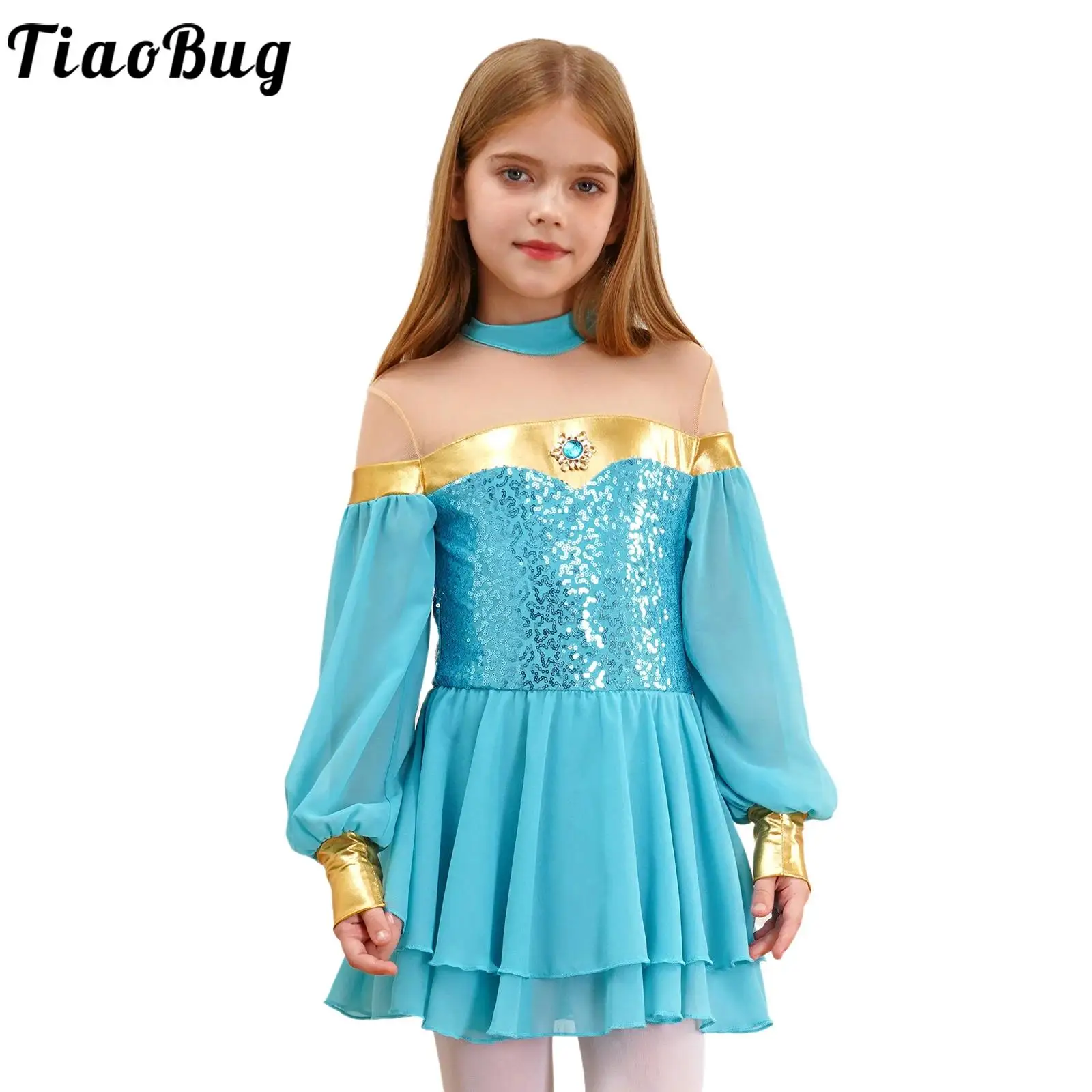 

Kids Girls Arabian Princess Dress Costume Lantern Sleeve Sequins Halloween Carnival Cosplay Party Leotard Dress Pageant Outfit