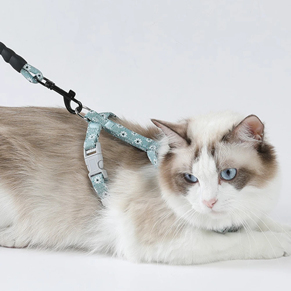 Traction Rope Adjustable Lightweight Flower Pattern Pet Supplies For Kitten Walking Outdoor -Blue Size M Pet Traction