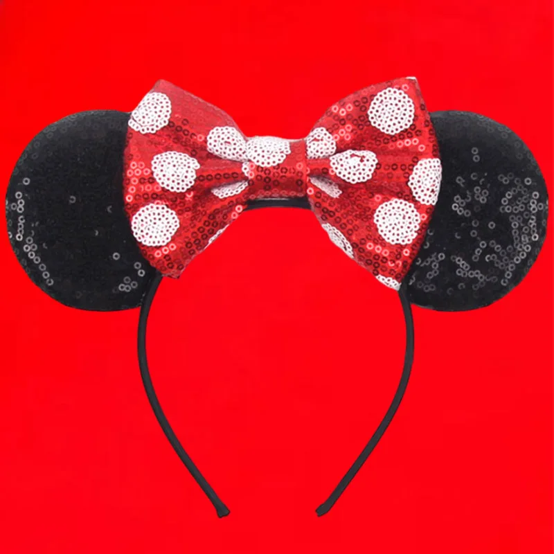 Disney Mickey Mouse Minnie Maus Pailletten Ohr Stirnband mit Pailletten Tupfen Bogen für Erwachsene Frauen Party Haar bänder Mädchen Kinder Geschenk