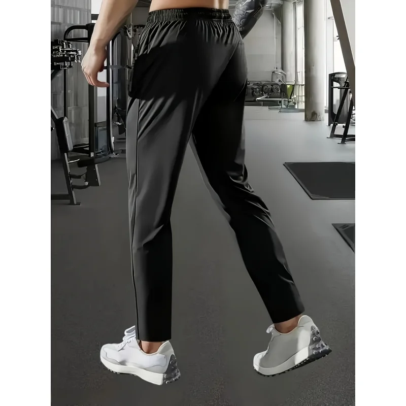 الرجال هدية الرجال ألياف الحرير الجليد تشغيل السراويل مرونة عالية الركض السراويل مع جيوب سستة قميص ماراثون التجفيف السريع الصيد #2