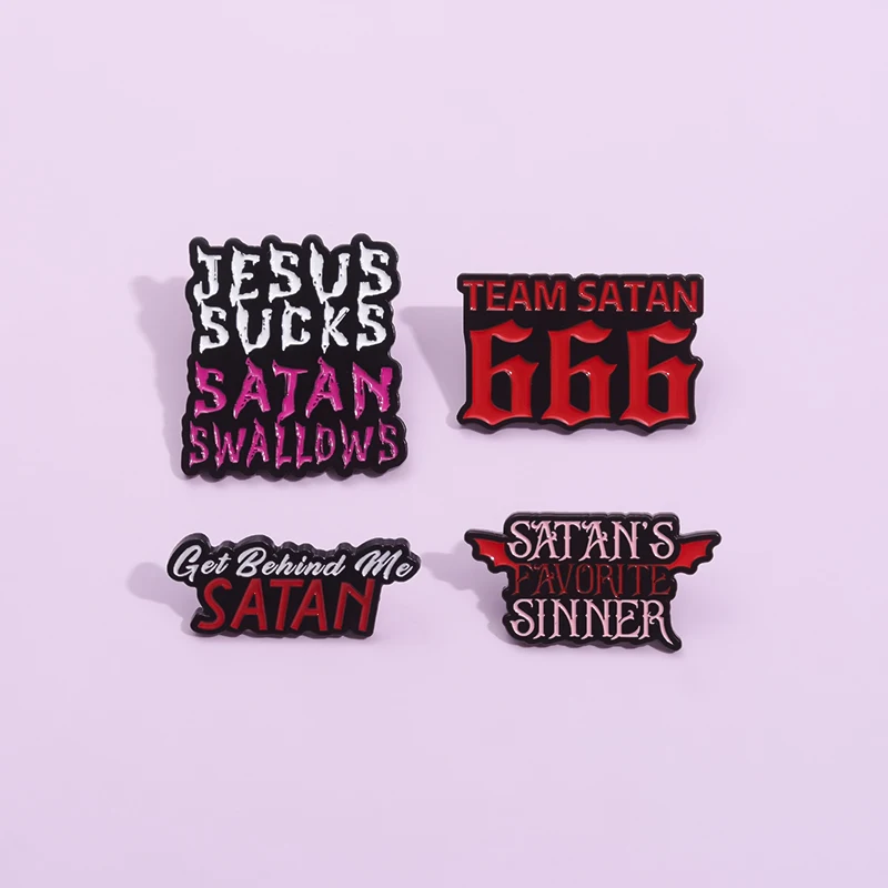 Jesus Christ Punk Enamel Pins Satan\'s Favorite Sinner Creative Metal Brooches Get Behind Me Satan Cartoon Lapel Badge for Gift