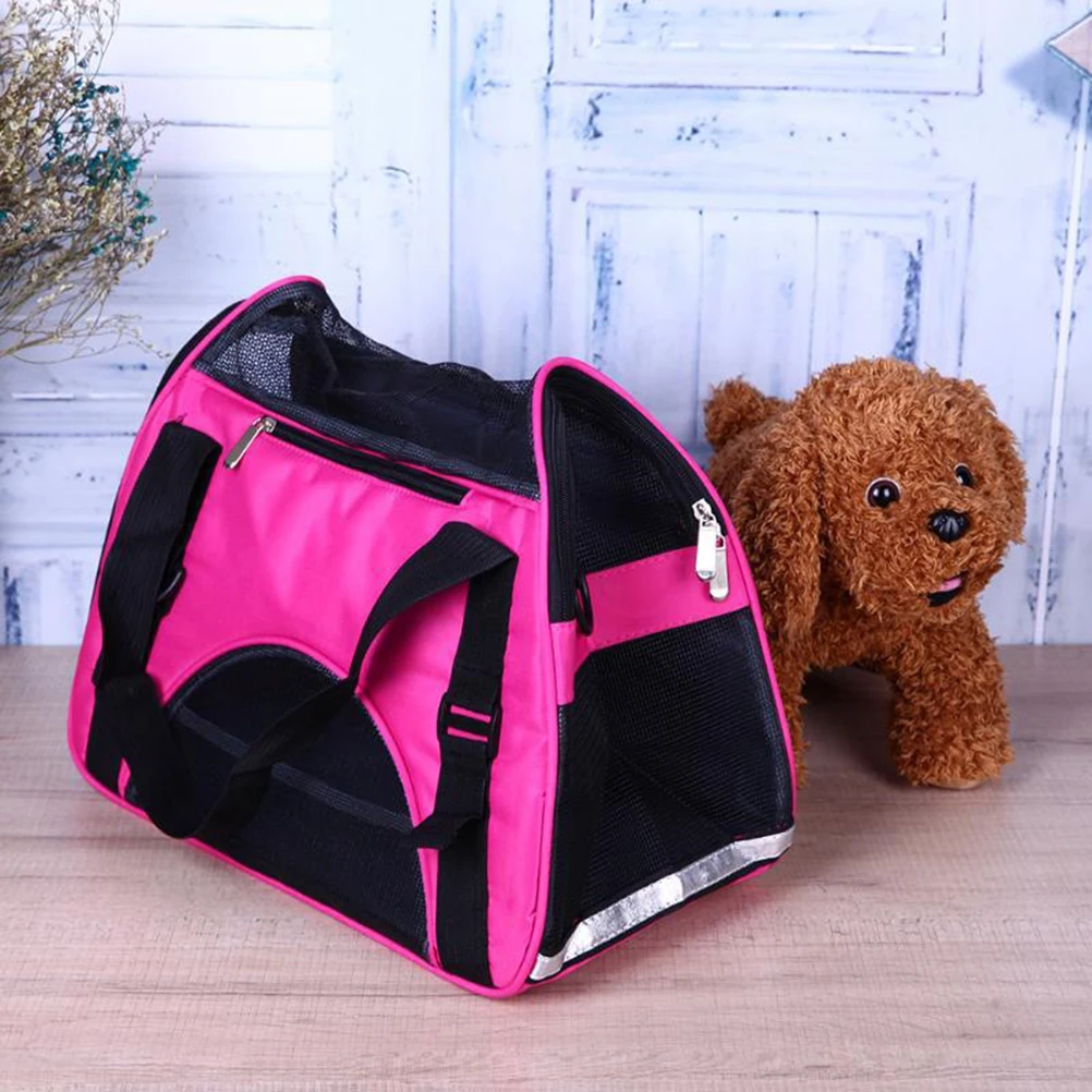 

Portable Foldable Carrier Pet Travel Handbag Bag Breathable Mesh Design Travel Handbag For Dogs Cats Small Size S Rose Red
