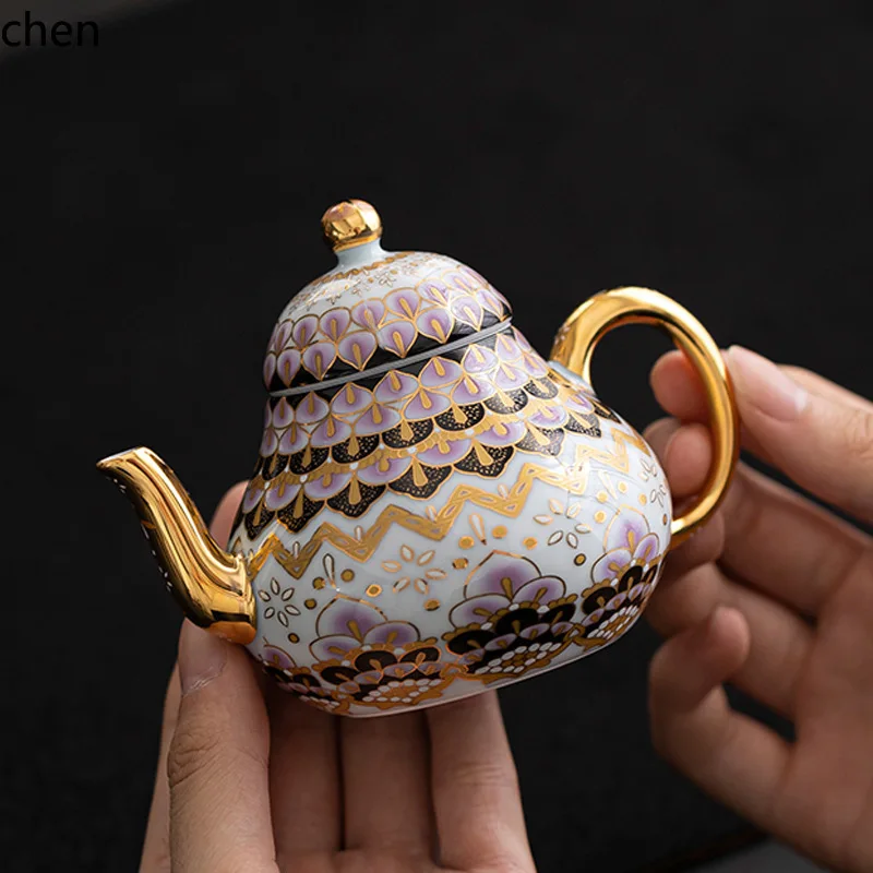 H1 teapot teacup for home kung fu tea set high-end palace style gift enamel gilt small pot
