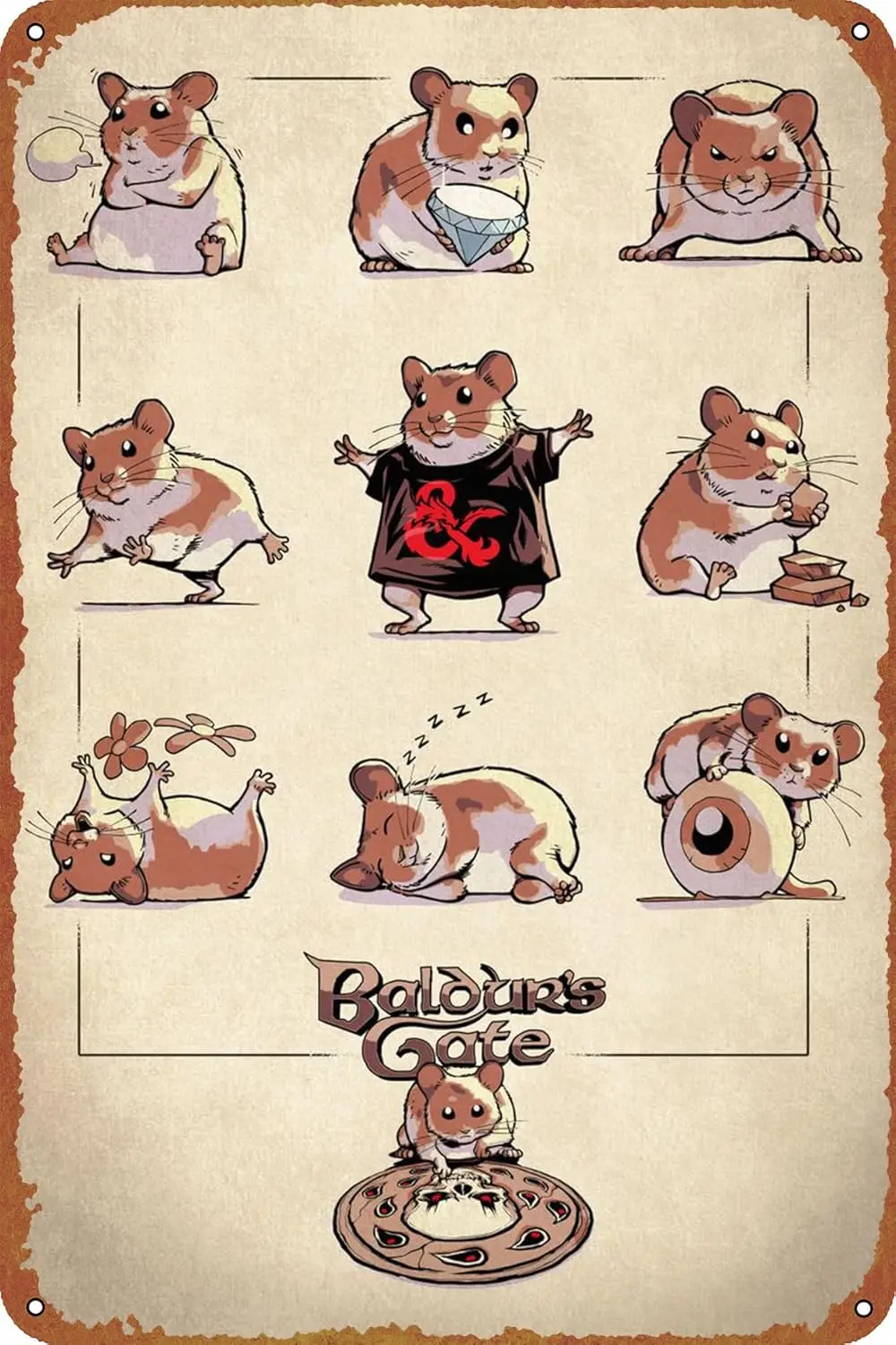 Baldurs Gate Boo Game Poster Tin Sign Cafe bar Home Wall Art Decoration Retro Metal Tin Sign 8x12 inch