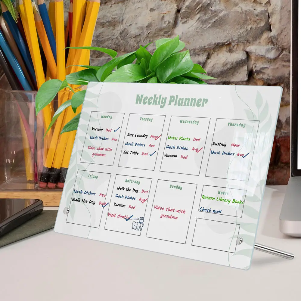 New Acrylic Weekly Planner Magnetic Calendar Desktop Memo Message Board Erasable Office Writing Board Fridge Magnets Board