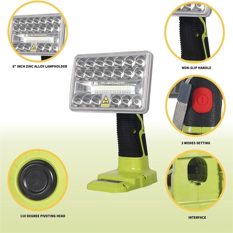 Luz LED de trabajo inalámbrica para Ryobi, 18V, 18W, 900LM-2000LM, lámpara de emergencia, linterna portátil, foco con giro de 110 grados