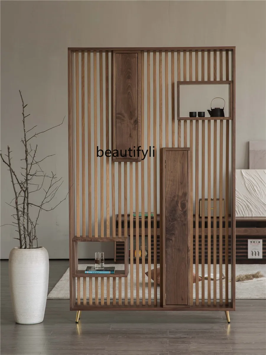 North America Black Walnut White Oak Silent Screen Hallway Partition Antique Shelf Modern Minimalist Chinese Style