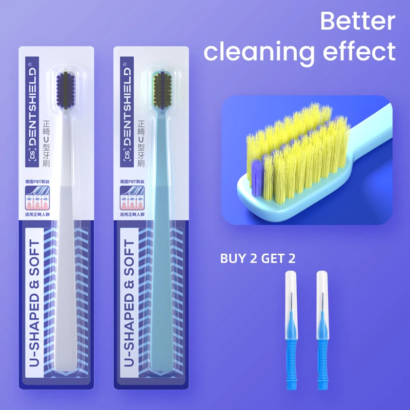 

Y-kelin New Orthodontic Toothbrush 2 Color For Braces U-Shaped Soft Bristle With Toothbrush Head Cover Free Interdental Brushes