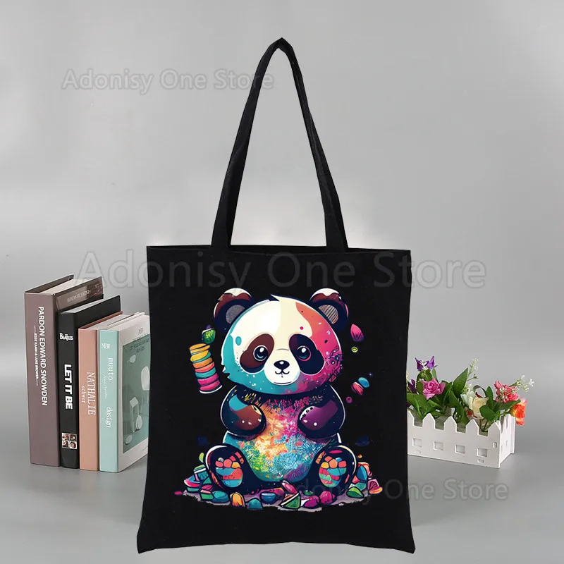 Panda Schattige Vrouwen Canvas Schoudertas Hoge Capaciteit Draagtas Esthetiek Boodschappentassen Katoen Handtassen Boeken Tas Voor Meisjes