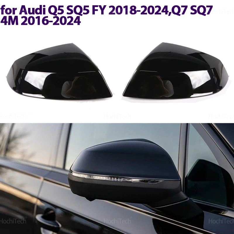 Carbon Fiber Pattern Black Side Car Mirror cover Caps Replacement for Audi Q5 SQ5 FY 2018-2024, Q7 SQ7 4M 2016-2024