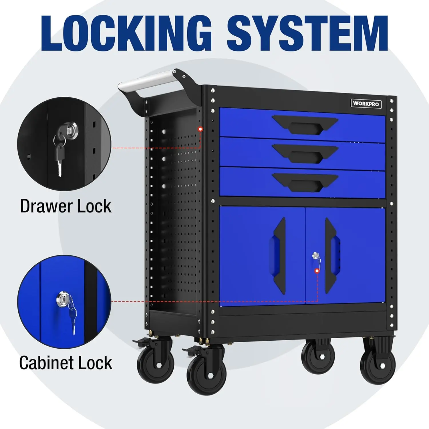 27.5 Inch 3-Drawer Rolling Tool Chest with Wheels, Portable Steel Tool Cabinets with Drawers, Liners and Locking System