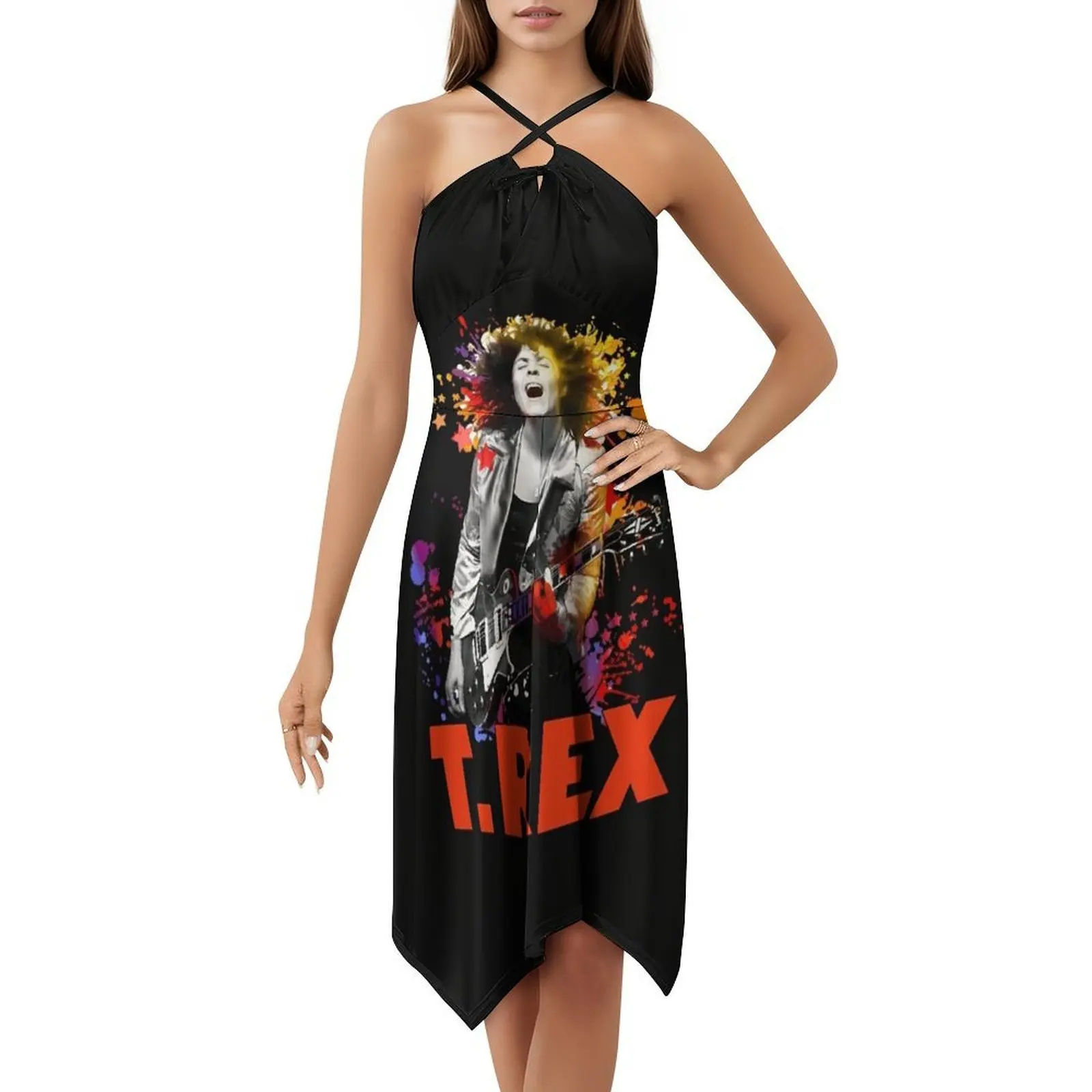 تي ريكس روك باند مارك بولان ريترو كول تي شيرت بوهيمي بلا أكمام فستان متعدد الطباعة شاطئ عطلة فستان الحفلات تي ريكس مارك بولان #5