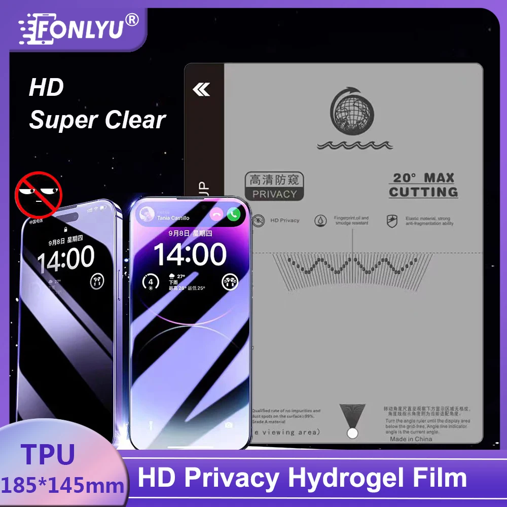 Fonlyu TPU HD Privacy Hydorgel Film for iPhone 15 14 13 12 Pro Max Anti-Peep Screen Protector For SS890C Blade Cutting Machine