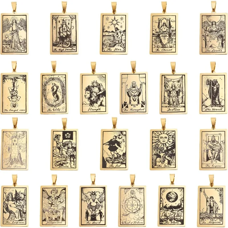 22Pcs Tarot Card Charms Vintage Magic Tarot Card Pendants Good Luck Amulet Pendants 22 Major Arcana Astrology Divination