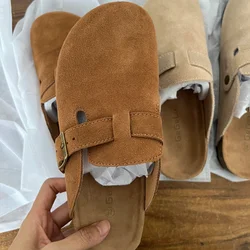 2023 Women's Closed Toe Slippers Cow Suede Leather Clogs Sandals For Women Retro Fashion Garden Mule Clog Slides 35-39