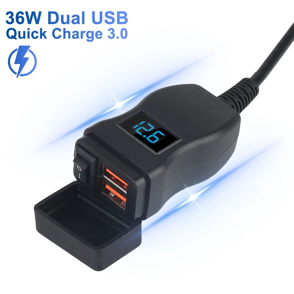 Adapter Phone With Switch Waterproof Moto Accessory 12V Motorcycle Vehicle-Mounted Charger USB Quick Charge 3.0