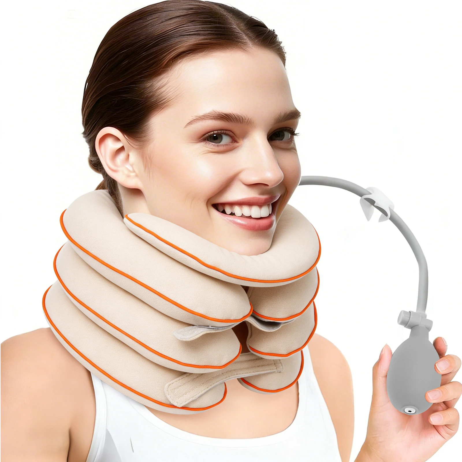 

Inflatable Neck Stretcher Tech Cloth Cervical Traction Device Adjustable Inflatable Neck Brace for Driving Office Home Use