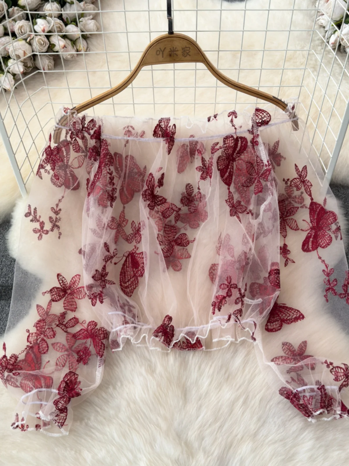 

Loose Fit Embroidered Me See tough irt Women Summer Bubble Sve ort Cover up Long Lace irt One oulder Sle