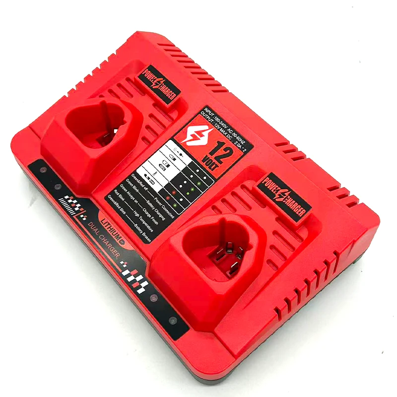12V Dual-Port Battery Charger Portable Fast Charger Power Tool Battery Charger Compatible for Mil M-12 12V Lithium-Ion Batteries