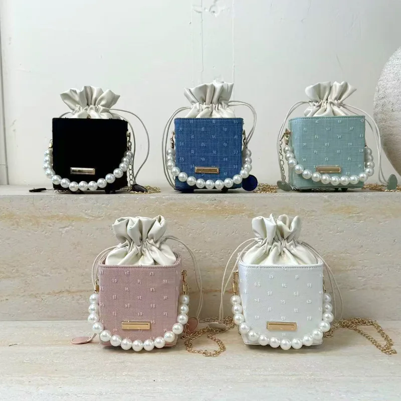 

Новинка 2025 года, повседневная эстетичная сумка-ведро, повседневная простая сумка-мессенджер с жемчугом, портативная маленькая женская сумка
