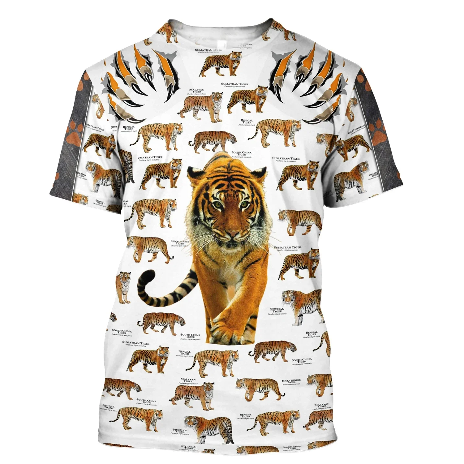 3D Tiger Print T-Shirt Men\'S Fine Animal Print T Shirt Summer Trend Harajuku Oversized Short-Sleeved Casual Fashion O-Collar Top