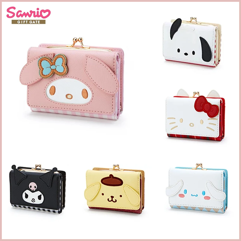 Sanrio Cinnamoroll Wallet Bag Casual Fashion Pu Leather Coin Purse Cute Kuromi My Melody Cute Folding Card Bags For Women Wallet