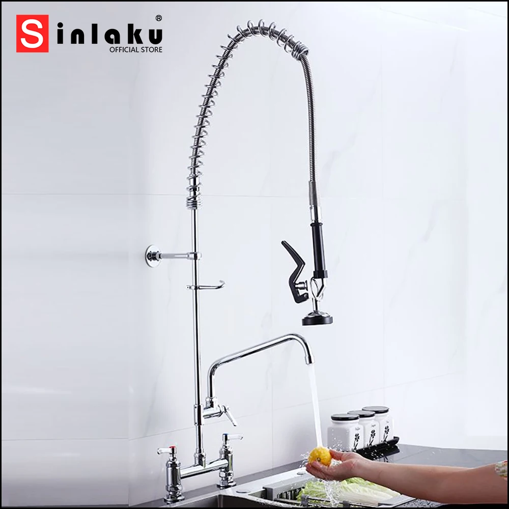 

SINLAKU Kitchen Faucet with Pull Down Sprayer Industrial Pre Rinse Spring Faucets for Kitchen Multi-Functional Mixer Water Tap