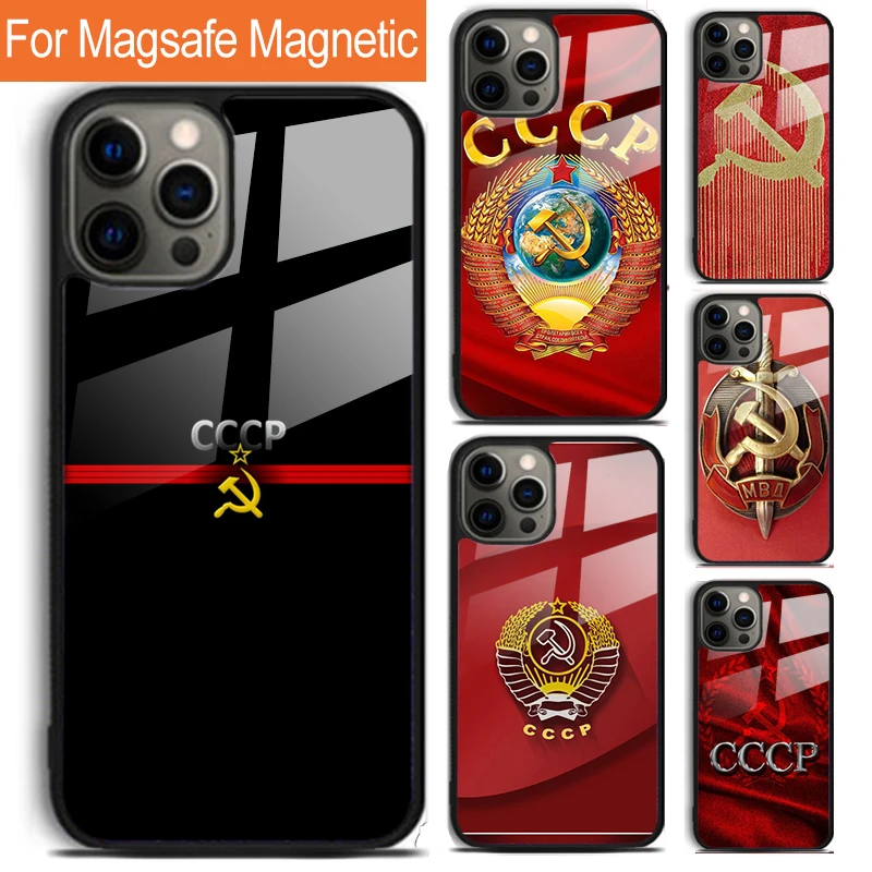 CCCP Soviet Union Russia Phone Case For iPhone 16 15 14 13 12 11 Pro Max Plus Magsafe Magnetic Wireless Charging Cover