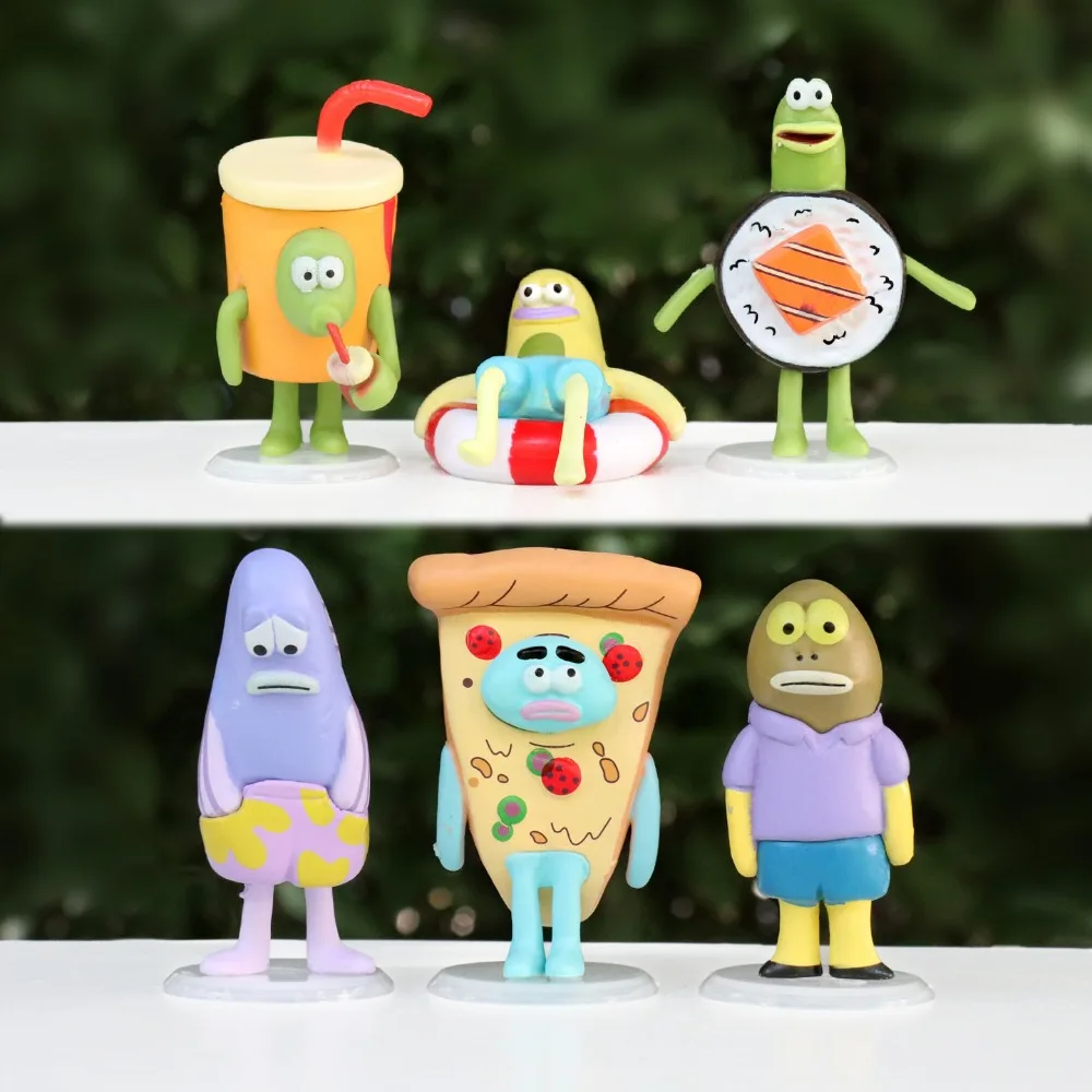 6 قطعة مجموعة سبونجبوب سكوير بانتس دمى دمى صغيرة أنيمي الكرتون لطيف سيارة زينة سطح المكتب الحلي الفتاة الهدايا اللعب #2