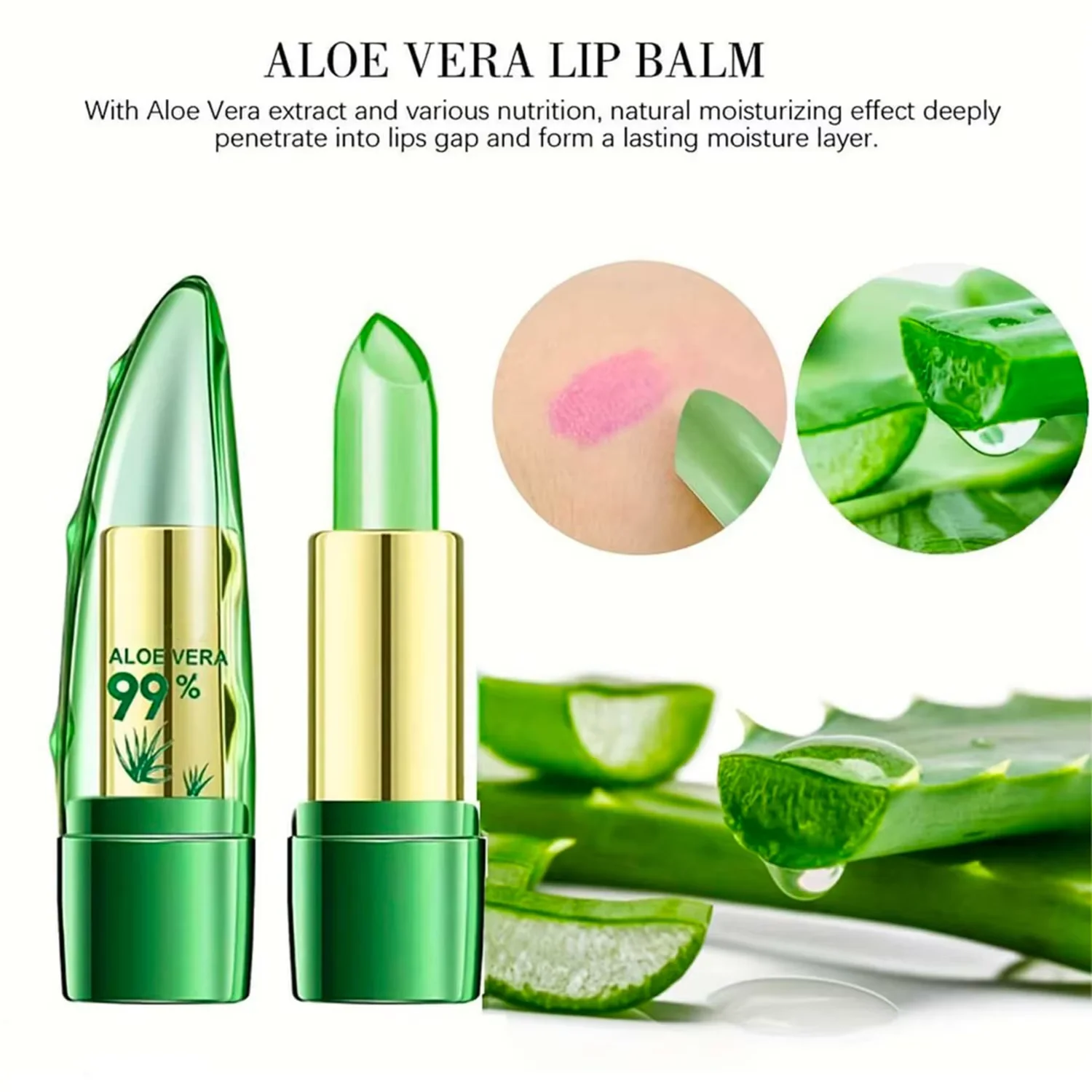 Balsamo per labbra idratante Balsamo per labbra naturale all'aloe vera - Rossetto a colori che cambia temperatura Trucco per la cura delle labbra nutriente a lunga durata