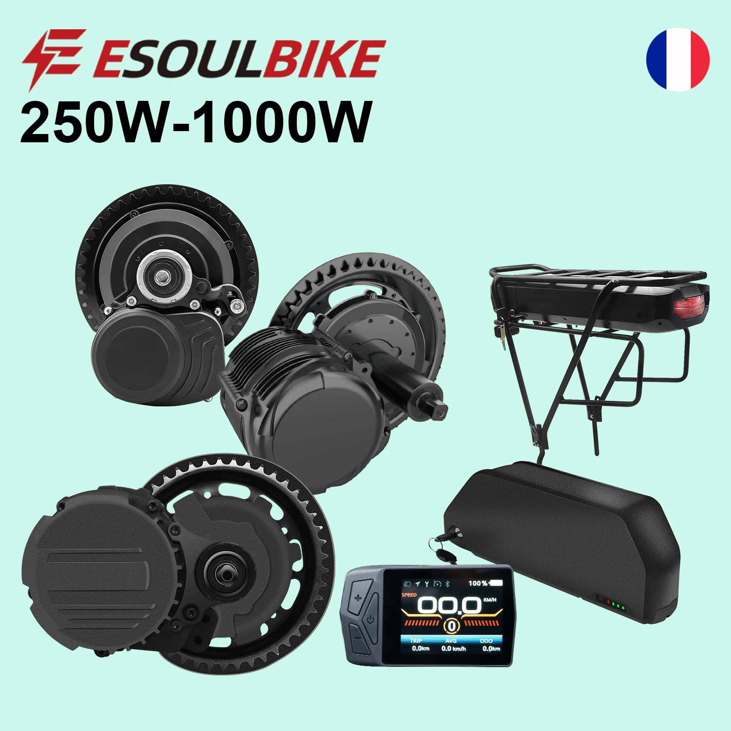 Kit de conversion de vélo électrique Tongsheng avec moteur central TSDZ2B 36V 250W 350W TSDZ8 48V 750W TSDZ16 48V 1000W avec batterie