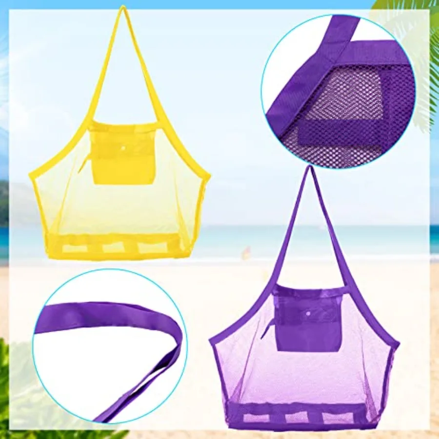 12 Pcs Summer Mesh Beach Bag Extra Large Beach Toys Gear Mesh Bag for Beach Foldable Mesh Beach Tote for Sand Toy Market Grocer