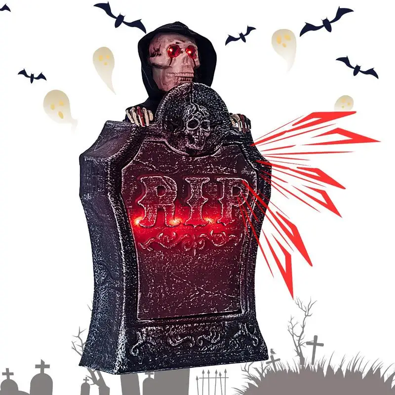 LED Halloween Tombstones Lifting Glowing Skull Graveyard Decoration For Halloween Spooky Scary Halloween Decor Graveyard