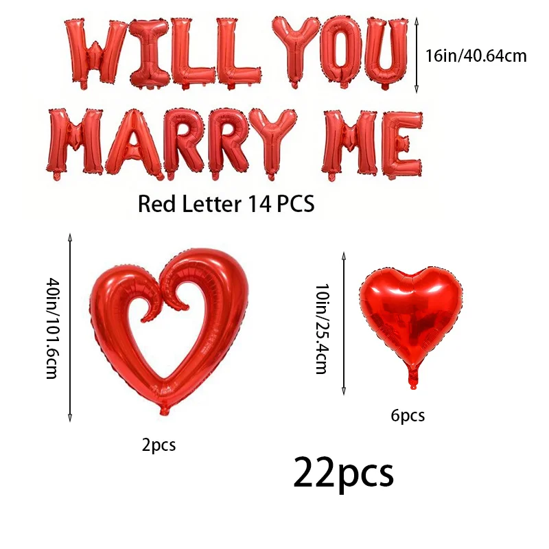 22 قطعة حمراء "هل تتزوجني؟" بالونات مع فتحات على شكل قلب - بالونات معدنية حمراء أنيقة لحفلات الزفاف، اقتراحات عيد الحب #4
