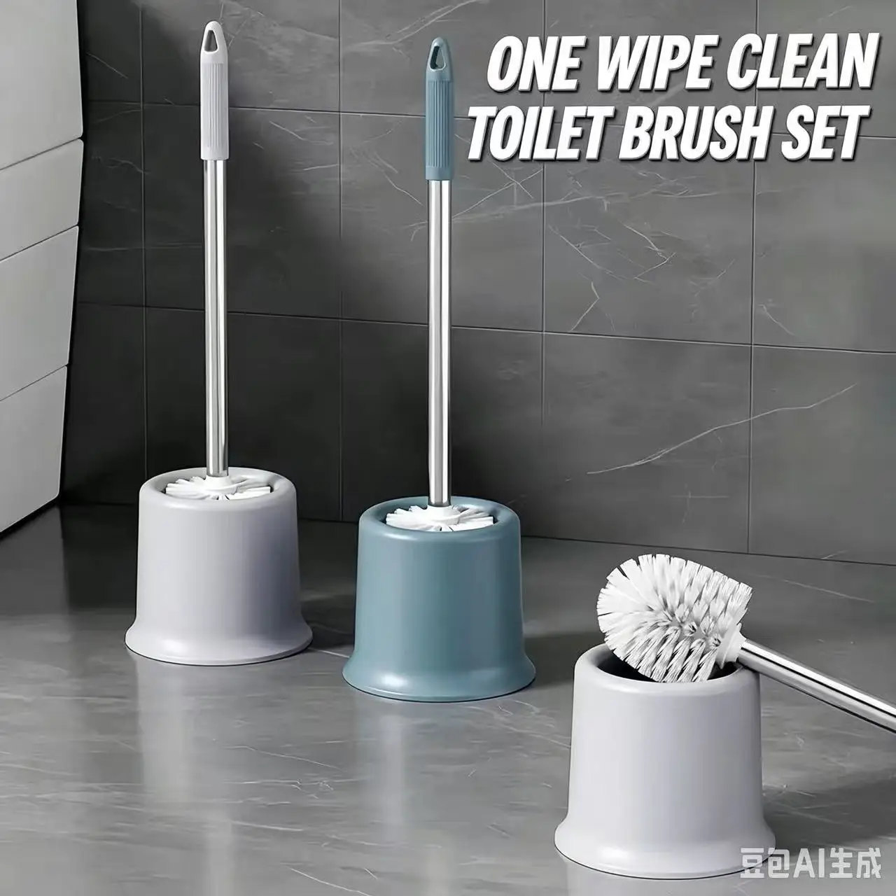 Toilet Brush Household No Dead Ends Toilet Wash Toilet with Base Bathroom Long Handle Set Cleaner Squat Pit Wall Hanging