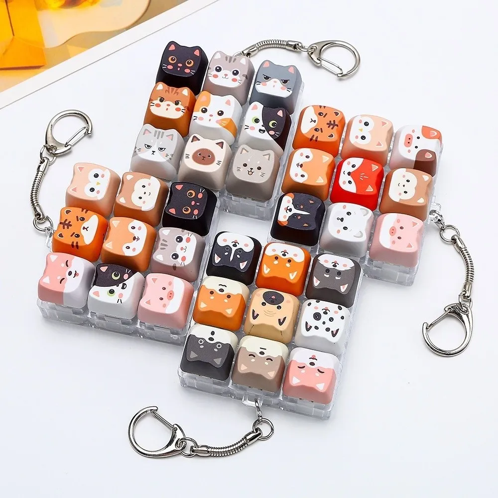 Kawaii 9 Grid Clicker Fidget Keychain Cartoon Stress Relief Keyboard Fidget Cat Creative Cat Keyboard Keyring Home Use