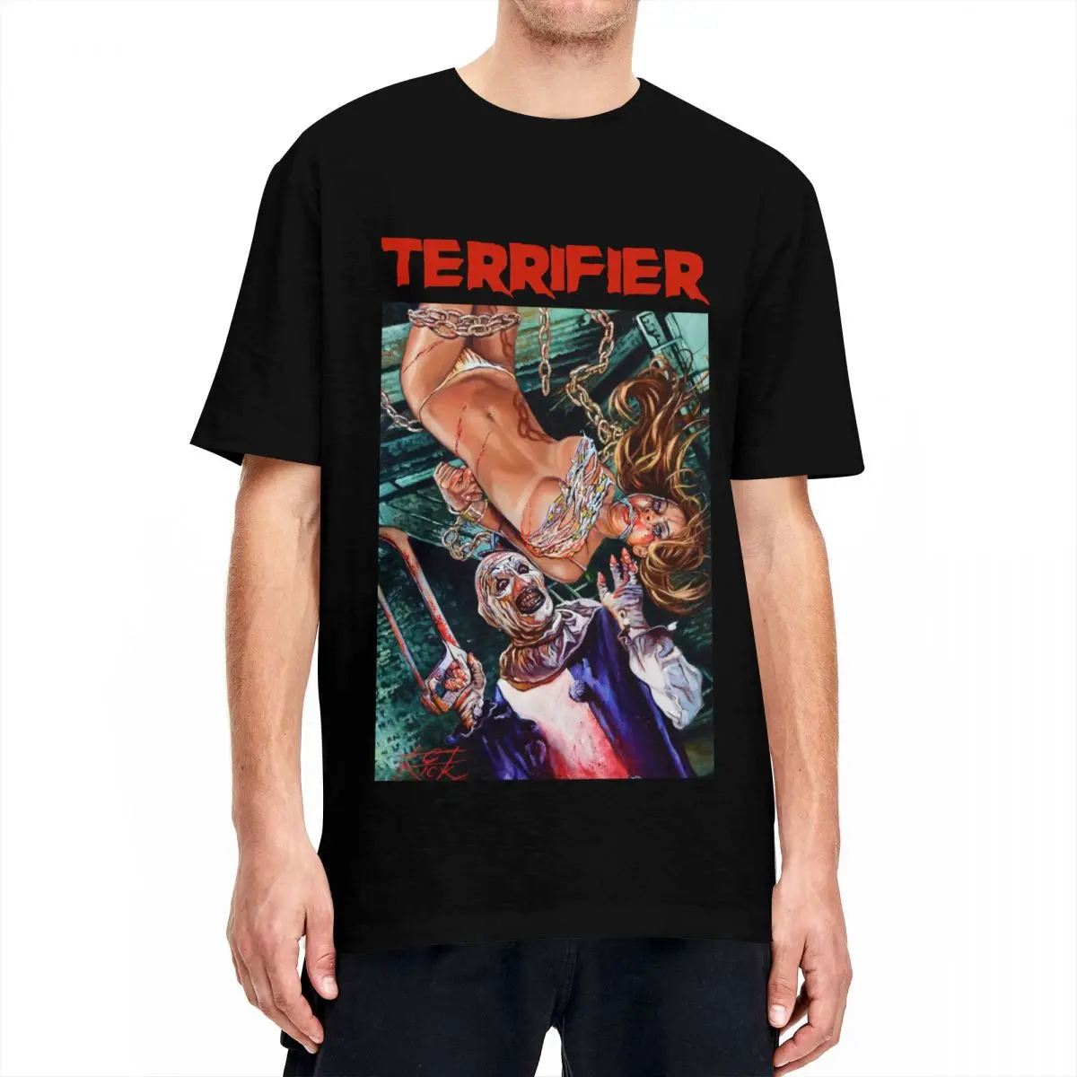 Terrifier Art The Clown Horror Movie T-Shirt for Men Leisure Cotton Tees O Neck Short Sleeve T Shirts Printed Clothing