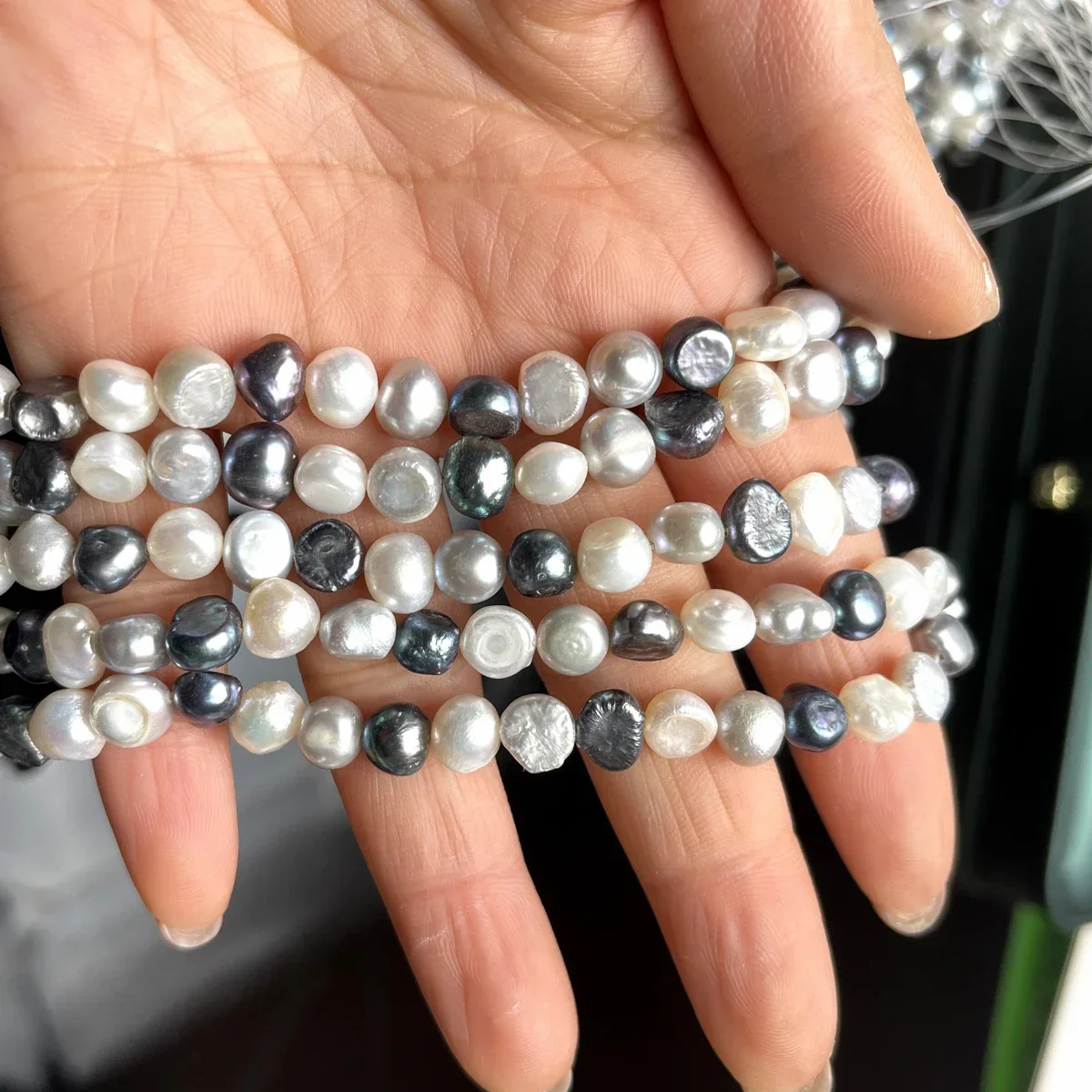7-8mmAAA Real Natural Freshwater Pearls Irregularly Shaped Colored Beads for Jewelry Making DIY Bracelet Accessories Length 18cm
