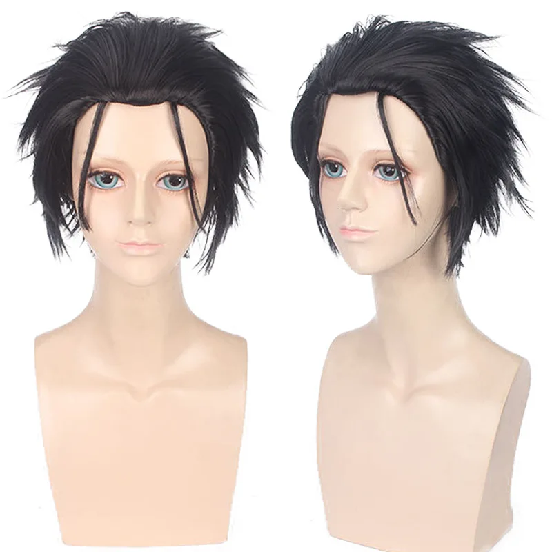 合成ショートブラックグレーふわふわスパイキーコスプレウィッグ男性用-rezero-kei-su-にインスパイアされた耐熱アニメコスチュームパーティー