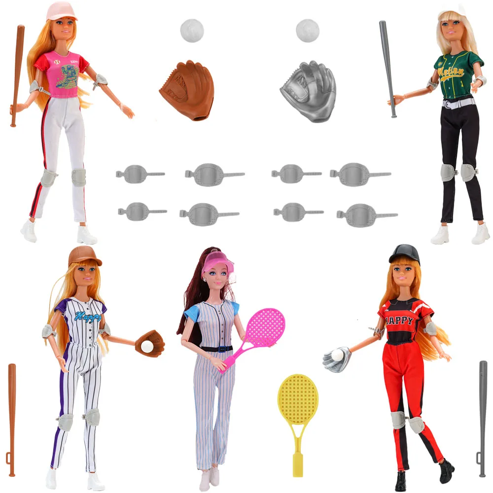 Pop Doll Clothes Baseball Uniform&Gloves&Hat&Elbow&Knee Pads Set Fit For 30cm Doll&1/6 BJD Doll Accessories,Girl's Sport Toys
