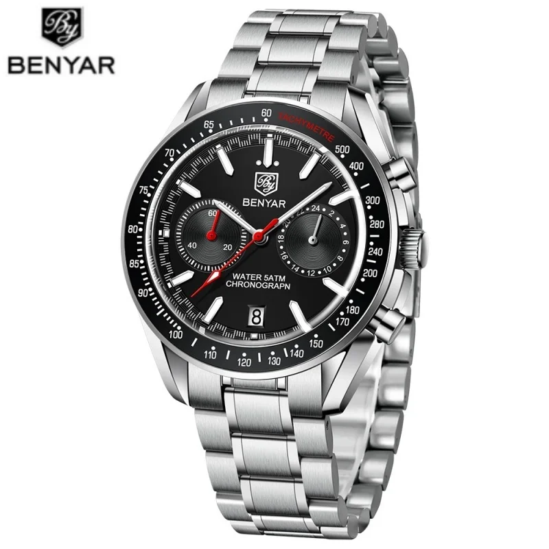 

BENYAR 5194 New Moon Роскошные кварцевые мужские часы с хронографом Спортивные водонепроницаемые автоматические часы для мужчин Светящиеся часы Reloj Hombre