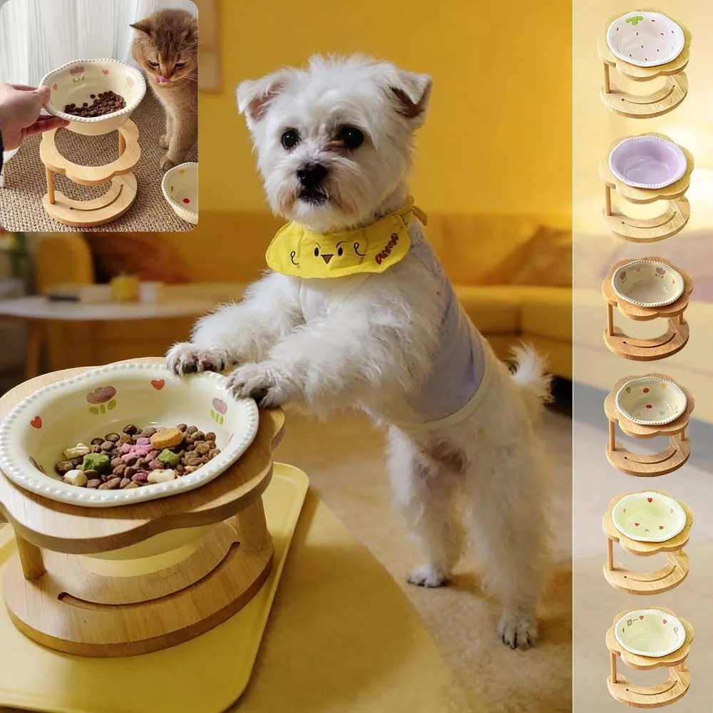 

Elevated Cat Bowls with 15° Tilted Stand Ceramics Drinking Water Feeding Pet Supplies for Cats Dogs Protect Neck Gamelles Chat