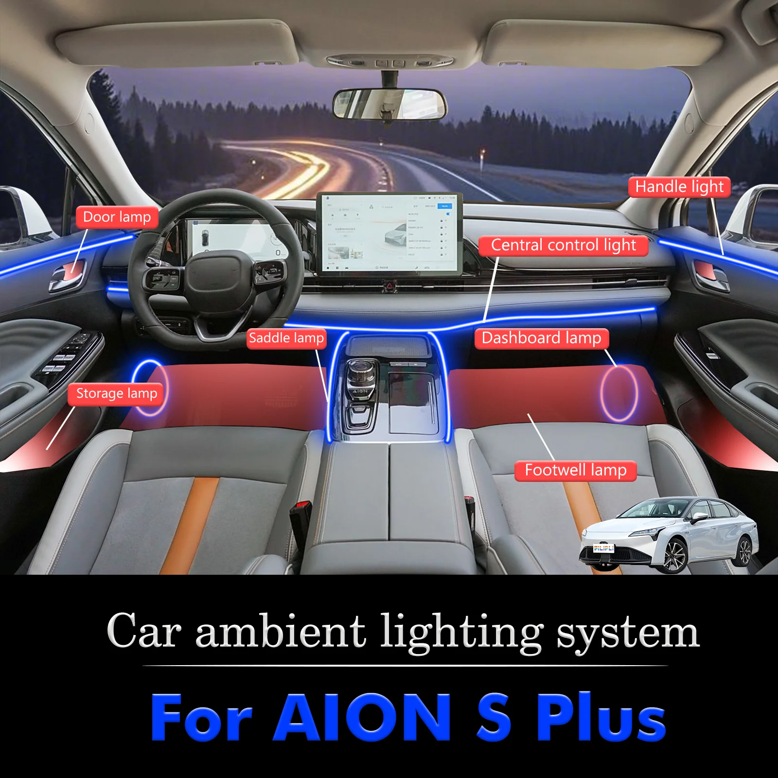 

For AION S Plus Car Interior Decorative Ambient Light RGB 64-Color LED Smart Remote Control Energy Saving Efficient Set