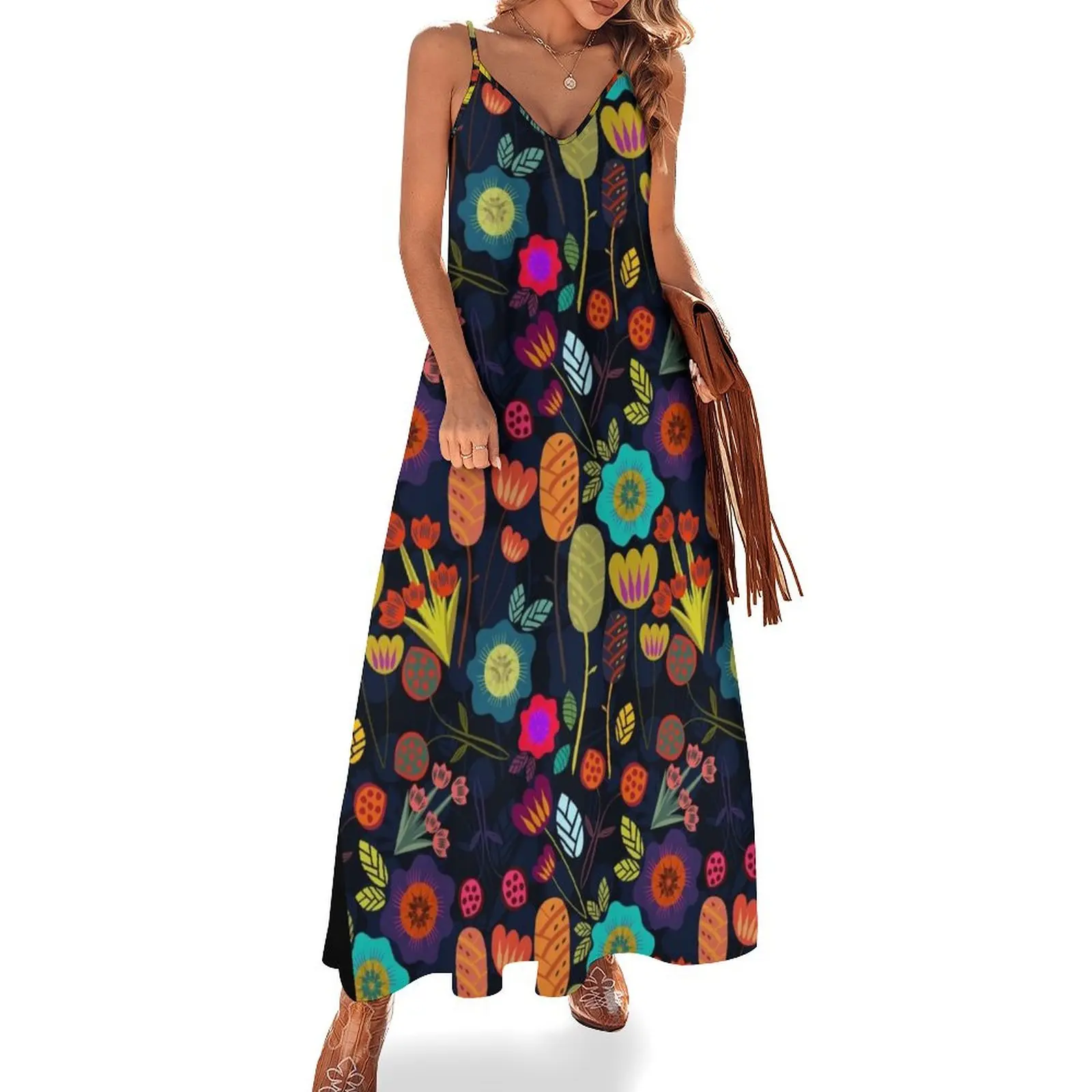 

Magical night garden Sleeveless Dress elegant chic women dresses promotion Women's summer suit